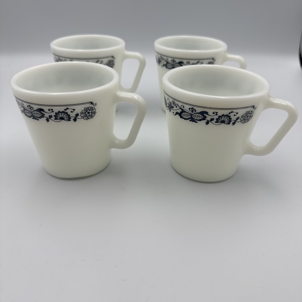 VTG Pyrex Old Town Blue Onion Mugs Cups #1410 Glass Corelle Corning 8oz -4